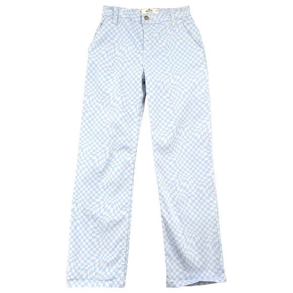 Hollister Blue High Waist Checkered 90's Style Utility Dad Pants Size 0R / 24 - Picture 1 of 7